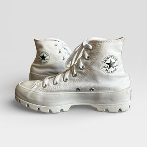 Converse Chuck Taylor All Star Lug Sole Platform Hi Cut White Canvas Sneakers